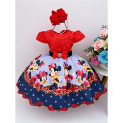 Vestido Infantil Minnie Vermelho Florido Pérolas Luxo