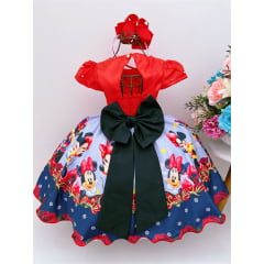 Vestido Infantil Minnie Vermelho Florido Pérolas Luxo