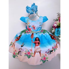 Vestido Infantil Azul Praia Cinto de Pérolas Luxo