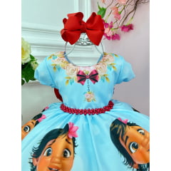 Vestido Infantil Moana Baby Florido Azul Festas Luxo