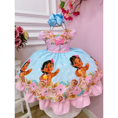 Vestido Infantil Moana Baby Florido Rosa Festas