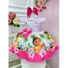 Vestido Infantil Moana Baby Lilás C/ Broche Luxo Festas