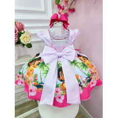 Vestido Infantil Moana Baby Lilás C/ Broche Luxo Festas