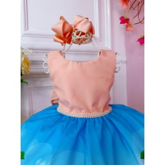 Vestido Infantil Baby Pêssego e Azul Luxo Festa