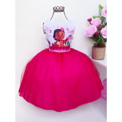 Vestido Infantil Moana Baby Pink Princesa Cinto Strass