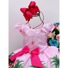 Vestido Infantil Moana Baby Rosa C/ Broche Luxo Festas