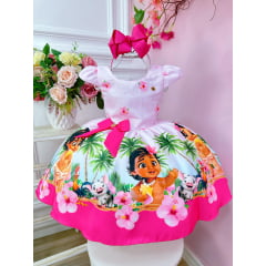 Vestido Infantil Moana Baby Rosa C/ Broche Luxo Festas