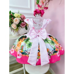 Vestido Infantil Moana Baby Rosa C/ Broche Luxo Festas