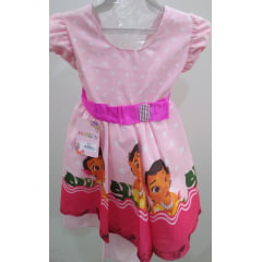Vestido Infantil Moana Baby Rosa e Pink Bolinhas