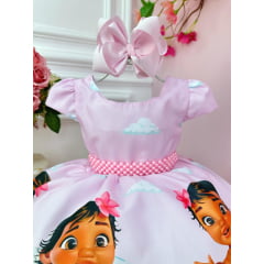 Vestido Infantil Moana Baby Rosa Festas C/ Pérolas