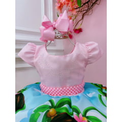 Vestido Infantil Moana Baby Rosa Strass C/ Cinto de Pérolas