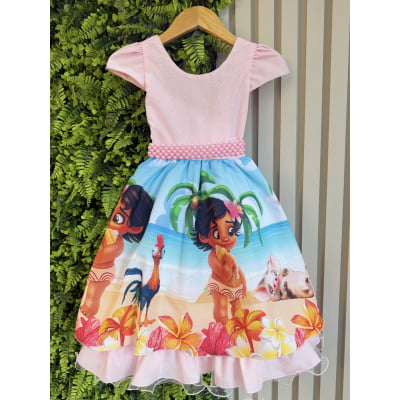 Vestido Infantil Moana Baby Rosa Strass C/ Cinto de Pérolas