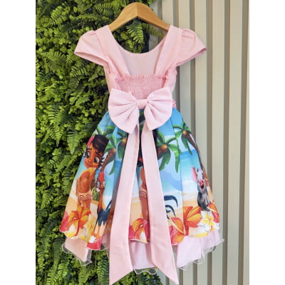 Vestido Infantil Moana Baby Rosa Strass C/ Cinto de Pérolas