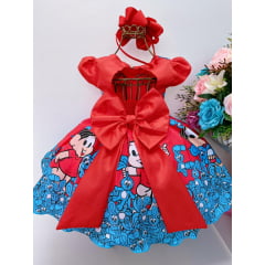 Vestido Infantil Mônica e Sansão Vermelho e Azul Luxo