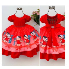 Vestido Infantil Mônica Laços Vermelho Luxo Princesas