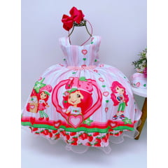 Vestido Infantil Moranguinho Rosa Cinto Pérolas