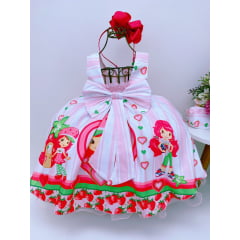 Vestido Infantil Moranguinho Rosa Cinto Pérolas