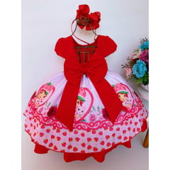 Vestido Infantil Moranguinho Vermelho Floral Strass Pérolas