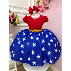 Vestido Infantil Vermelho e Azul Luxo