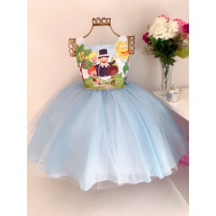 Vestido Infantil Mundo Bita Azul Luxo Cinto Strass Princesas