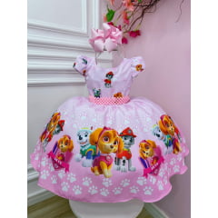 Vestido Infantil Patrulha Canina Rosa C/ Cinto de Pérolas