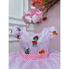 Vestido Infantil Patrulha Canina Rosa C/ Cinto de Pérolas