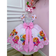 Vestido Infantil Patrulha Canina Rosa C/ Cinto de Pérolas