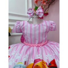 Vestido Infantil Patrulha Canina Rosa Cinto Pérolas Luxo