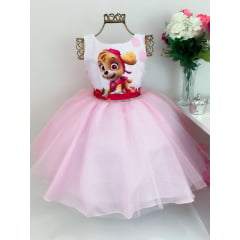 Vestido Infantil Patrulha Canina Rosa Festa Princesa Luxo