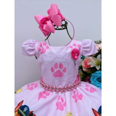 Vestido Infantil Patrulha Canina Rosa Barrado Chiclete