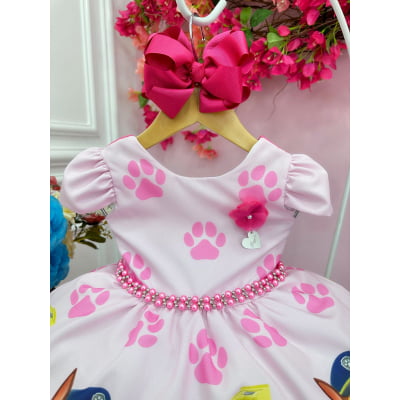 Vestido Infantil Patrulha Canina Rosa Barrado Chiclete