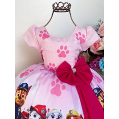 Vestido Infantil Patrulha Canina Rosa Laço e Barrado Pink