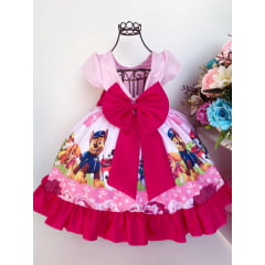 Vestido Infantil Patrulha Canina Rosa Laço e Barrado Pink