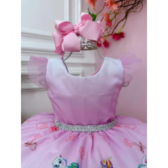 Vestido Infantil Patrulha Canina Sky Rosa C/ Strass Busto