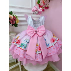 Vestido Infantil Patrulha Canina Sky Rosa C/ Strass Busto