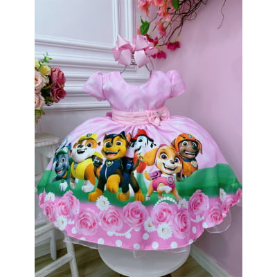 Vestido Infantil Patrulha Canina Sky Rosa Festas Luxo