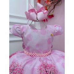 Vestido Infantil Peppa Pig no Parque Rosa Luxo Cinto Pérolas