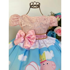 Vestido Infantil Peppa Pig Rosa Cinto Strass