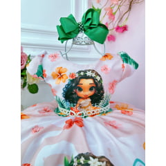 Vestido Infantil Pêssego Moana Doll Florido Luxo Festas