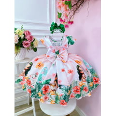 Vestido Infantil Pêssego Moana Doll Florido Luxo Festas