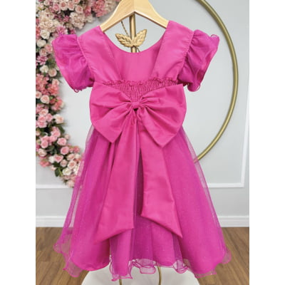Vestido Infantil Pink da Minnie Saia C/ Glitter e Led Festas