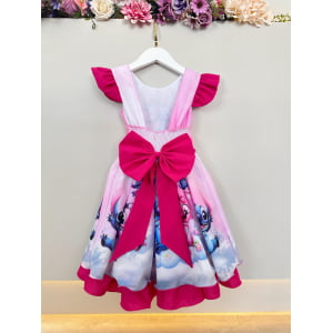 Vestido Infantil Pink Lilo Stitch e Angel Apaixonados Festas