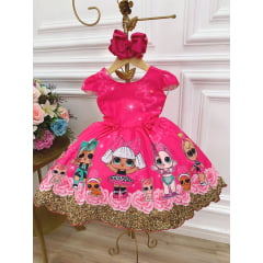 Vestido Infantil Pink Lol Florido C/ Broches de Laçinhos