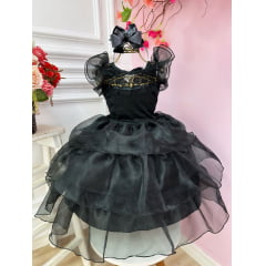 Fantasia Wandinha Infantil Preto Com Babados Luxo