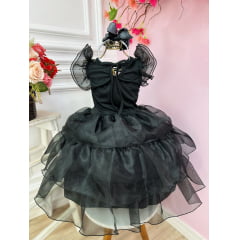 Fantasia Wandinha Infantil Preto Com Babados Luxo