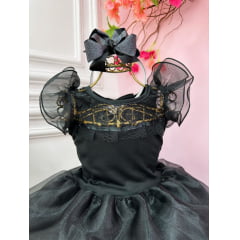 Fantasia Wandinha Infantil Preto Com Babados Luxo