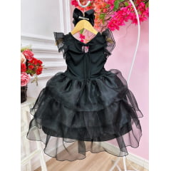 Fantasia Wandinha Infantil Preto Com Babados Luxo