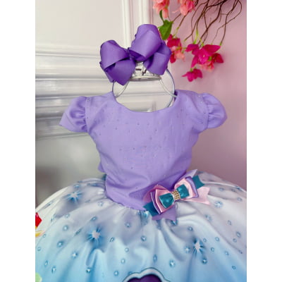 Vestido Infantil Princesa Ariel Sereia Lilás Strass Aplique