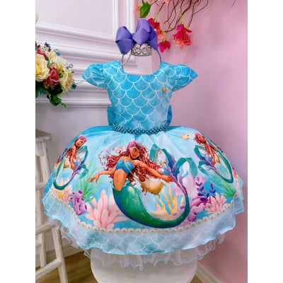 Vestido Infantil Princesa Ariel Sereia Peito Escamas Filme