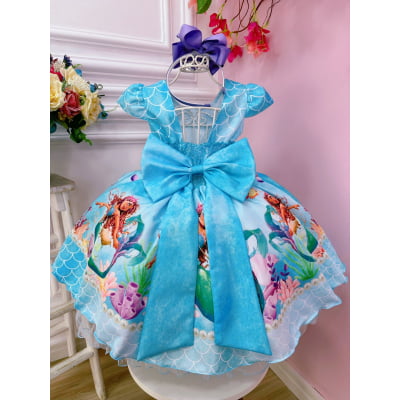 Vestido Infantil Princesa Ariel Sereia Peito Escamas Filme